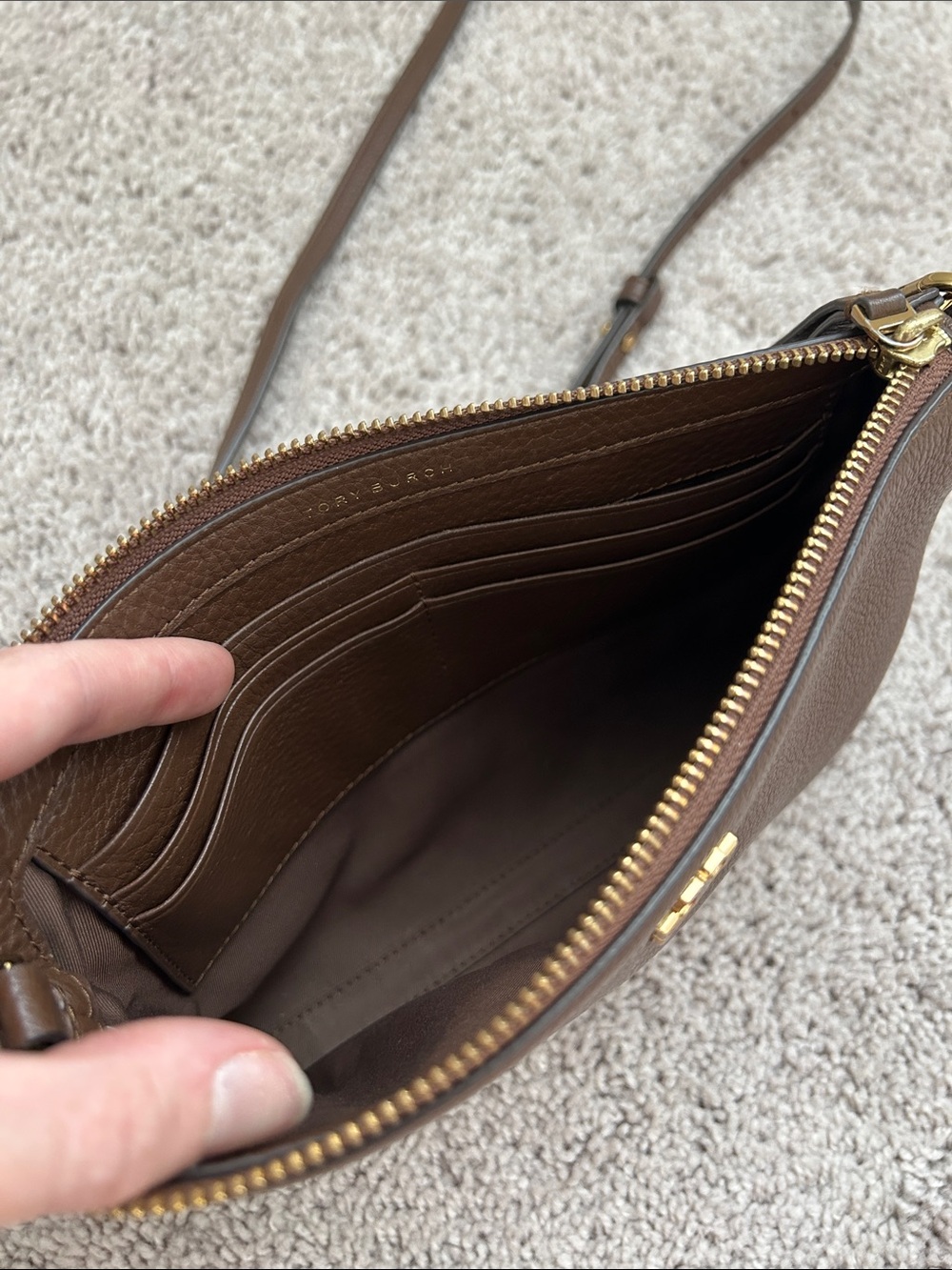 Tory Burch Brown Pebbled Leather Crossbody Bag - Picture 5 of 6